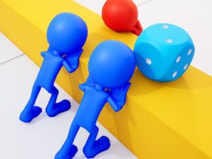 Image of lively game characters engaged in a dice-pushing frenzy, showcasing the dynamic and strategic gameplay of Dice Push 3D.