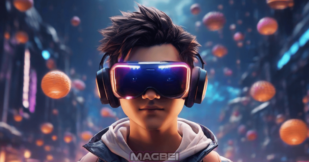 A young boy, captivated by the immersive and cutting-edge world of HTML5 gaming, where virtual reality, AI, and blockchain technology converge to create an unforgettable gaming experience.