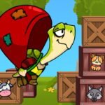 Image of an adventurous turtle, geared up for a whimsical journey in Turtle Hero Animal Rescue.