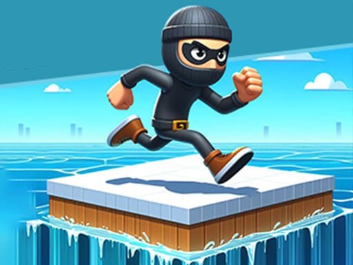 Image of a nimble thief sprinting across a vibrant platform in the thrilling Coin Thief 3D Race game.