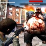 Image of the fearless character battling a menacing zombie in Dead City Zombie Invasion 2023.