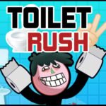 Image of the cheeky stickman triumphantly holding a toilet paper roll, ready for a riotous bathroom adventure in Toilet Rush 2 Game.