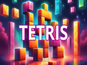 Image of an imaginary and vibrant Tetris gameplay, with colorful tetriminos cascading down the screen in a mesmerizing display of puzzle mastery.