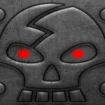 Image of a menacing skull with glowing red eyes.