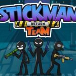 Image of three stick figures, each armed with different weapons, ready for action in the game "Stickman Team Return."
