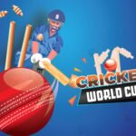 Image of a stylized Cricket World Cup logo, featuring bold red text on a white background with a cricket bat and ball graphic.