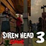 Image of Siren Head 3 Game gameplay: A character wields a weapon, ready to confront the terrifying Siren Head in a dark forest.