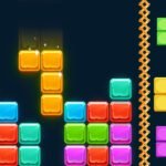 Image of a vibrant and colorful Block Puzzle Match game online screen, featuring multicolored blocks in various shapes being strategically placed to form horizontal and vertical lines for clearing. 🧩