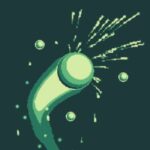 Image of a glowing green curved track with a spherical object at the forefront, trailing behind spark-like particles. The dynamic design suggests fast movement and action, symbolizing the core gameplay of Curve Quest, where players navigate curved paths while avoiding obstacles and collecting points. The abstract style hints at the game's emphasis on reflexes and precision in a visually striking, retro arcade setting.