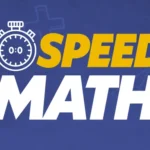Image of a stopwatch icon next to the bold yellow word “Speed” and the white word “Math” on a blue background.