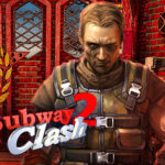 Image of the Subway Clash 2 thumbnail featuring a muscular soldier in tactical gear, standing in a red-bricked industrial setting with metal gates and Soviet-era symbols in the background. The game title "Subway Clash 2" is prominently displayed in bold, stylized lettering. 🔥🎯