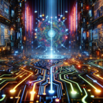 Image of a futuristic digital corridor with vibrant circuitry patterns leading to a glowing circular portal.
