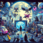 Image of a vibrant, retro-inspired collage featuring various gaming and sci-fi characters.