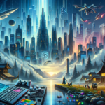 Image of a futuristic cityscape merging with nature, featuring technology and scenic landscapes.