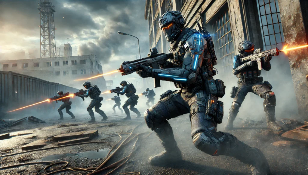 cinematic style digital painting of futuristic soldiers game online