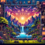 Image of a vibrant digital landscape with mountains, cityscape, and futuristic elements.