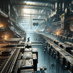 Image of a futuristic corridor with a lone figure running along suspended platforms and glowing lights.
