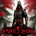 Image of a warrior dressed in a black and red samurai-style outfit standing in a traditional Japanese setting surrounded by vibrant red-leafed trees.