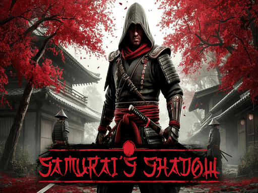 Image of a warrior dressed in a black and red samurai-style outfit standing in a traditional Japanese setting surrounded by vibrant red-leafed trees.