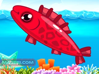 Image of a vibrant crimson fish poised for the ultimate catch amidst the swirling depths of Fishing Frenzy.