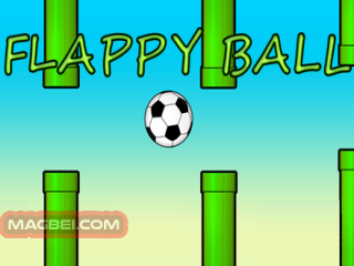 Image of a soccer ball defying gravity, suspended mid-air, poised for an adventurous journey through a maze of obstacles in the whimsical world of "Flappy Ball."