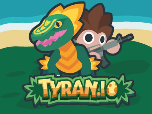 Image of a prehistoric showdown: a fierce dinosaur and a determined human gearing up for an epic battle in Tyran.io game.
