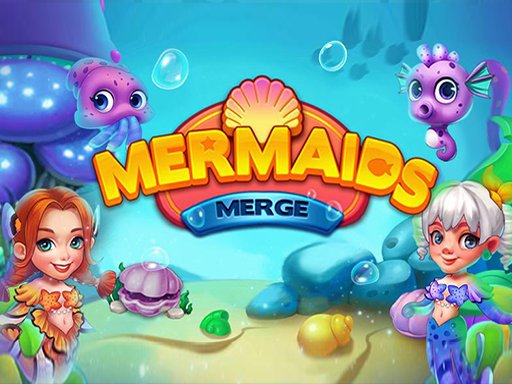 Image of two whimsical mermaids diving into the ocean, surrounded by adorable fish in the Merge Mermaids online game.