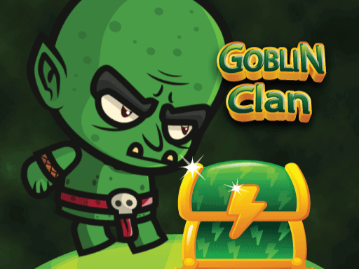 Image of a mischievous green goblin standing beside a glittering treasure chest, ready for Goblin Clan adventure!