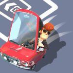 Image of a determined man skillfully maneuvering his car in Puzzle Parking 3D game.