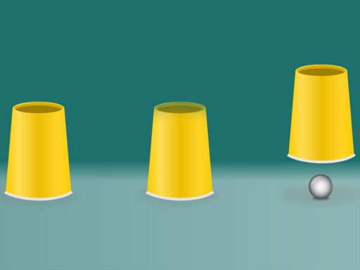 Image of a trio of vibrant yellow cups, concealing a mysterious ball beneath one.