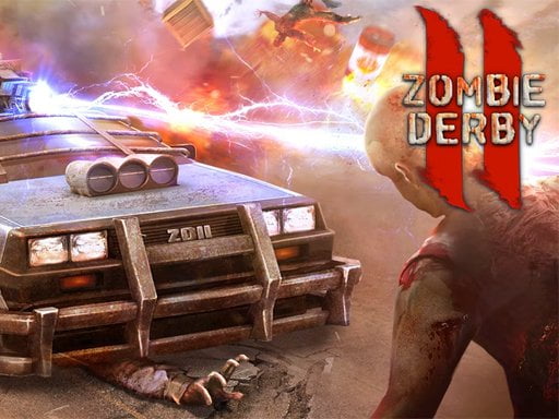 Image of a zombie showdown in front of a fortified car in Zombie Derby 2022.