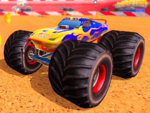 Image of an adrenaline-fueled flaming monster truck, poised and ready to conquer the thrilling race in Monster Truck Offroad Stunts game.