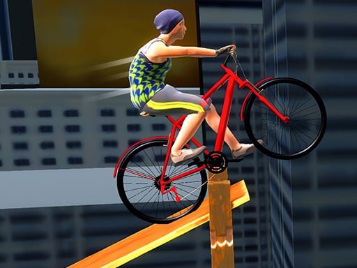 Image of thrilling bicycle rider performing daring stunt on ramp in Bicycle Stunt 3D game