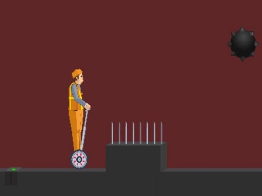 Image of a fearless sanitation hero riding a Segway, braving lethal spikes on a daring quest in Happy Fun Rider Wheels game.