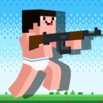 A fun image from the Noob Rush VS Pro Monster game, showcasing a courageous noob character in briefs wielding a powerful machine gun. Get ready for thrilling online gameplay