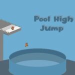 Image of a fearless diver soaring high through the air, gracefully plunging into the inviting pool below in an epic Pool High Jump.