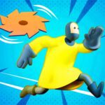 Image of a fearless saw hero making a daring escape against a vibrant yellow background in Saw Hero Escape 3D.