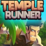 Adventurous explorer running through a lush green forest, surrounded by exotic palms and vibrant foliage in Temple Runner game.