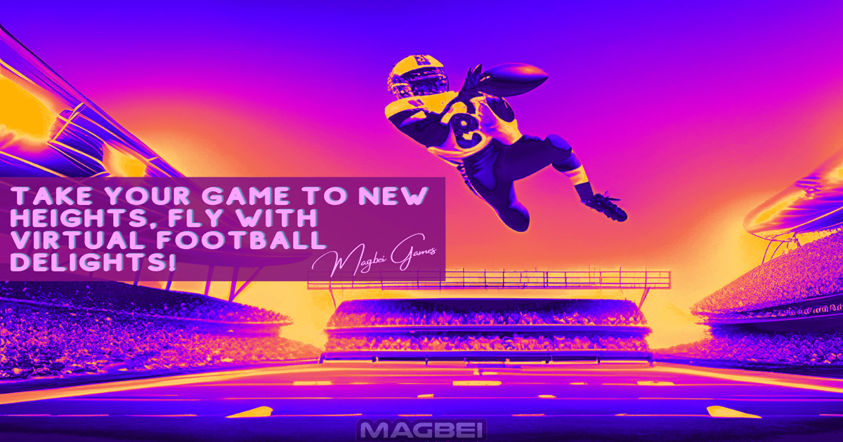 Image of a gravity-defying football player soaring through the air above a vibrant American Football stadium, clutching the ball tightly. A captivating representation of our thrilling online sports games category.