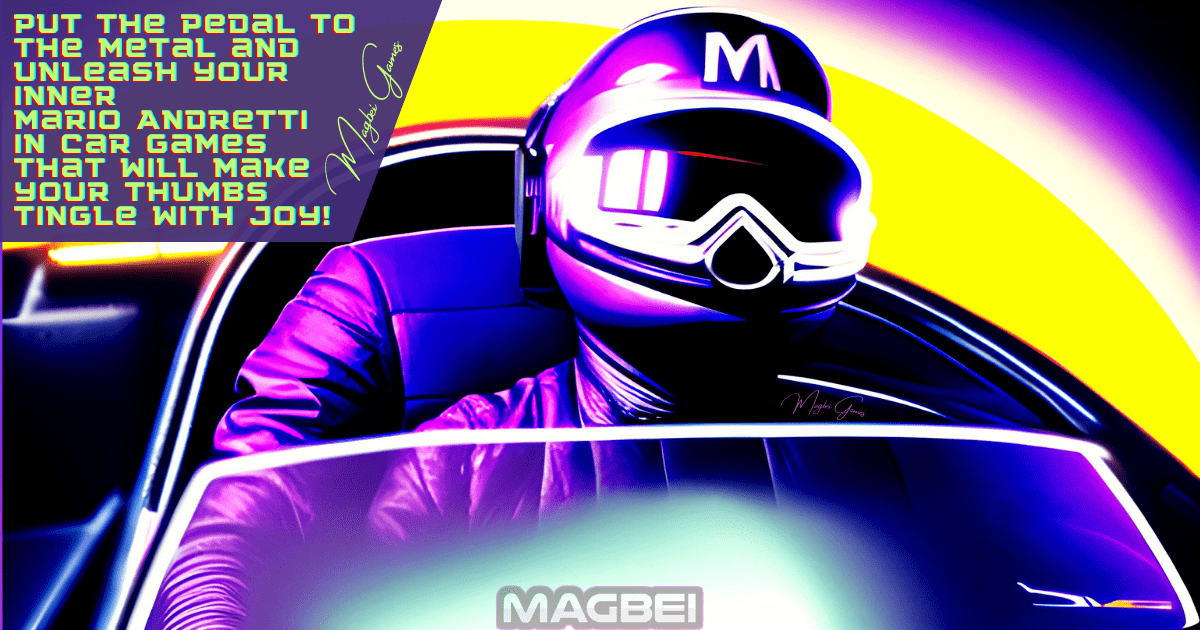 Image of a fearless Mario Andretti, the legendary pilot, skillfully maneuvering a futuristic racing spaceship, showcasing the thrilling essence of car games available on Magbei.com.