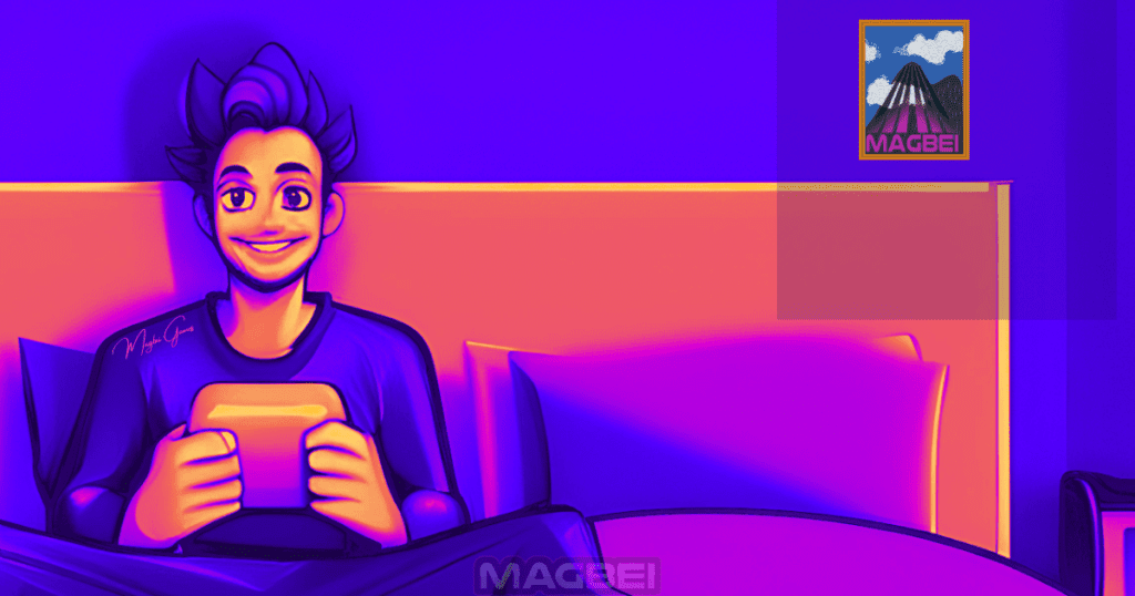 Image of a drowsy yet determined young gamer, clad in cozy pajamas, engrossed in playing casual games on a smartphone while comfortably nestled in bed. The image is immersed in a soothing purple color palette, enhancing the relaxed atmosphere. This captivating image perfectly complements the article's section on "10 Tips and Tricks to Dominate Casual Games." Get ready to unlock your gaming potential and discover expert strategies to conquer casual games. Dive into the article now and level up your gaming skills. Rise and dominate the world of casual gaming!