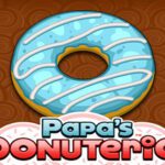 Image of a mouthwatering blue donut with a delectable glaze and colorful sprinkles, enticing you to indulge in the scrumptious world of Papa's Donuteria game.