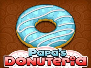 Image of a mouthwatering blue donut with a delectable glaze and colorful sprinkles, enticing you to indulge in the scrumptious world of Papa's Donuteria game.