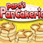 Image of a mouthwatering tower of fluffy pancakes topped with delectable ingredients, inviting you to dive into the scrumptious world of Papa's Pancakeria game.