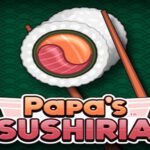 Image of a mouthwatering Huramaki sushi roll garnished with fresh ingredients, served alongside elegant chopsticks, ready to satisfy your virtual cravings in Papa's Sushiria game.