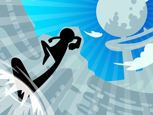 Image of an enthusiastic stickman soaring through the air, defying gravity as it leaps towards a towering wall with determination and excitement in StickMan Jump Fun game.