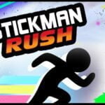 Image of an adrenaline-fueled Stickman dashing through a vibrant world, showcasing the thrilling action of Stickman Rush game.