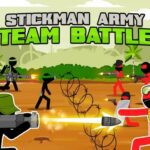 Image of an intense stickman battle on a dynamic battleground in Stickman Army: Team Battle, showcasing the thrilling chaos of online warfare.