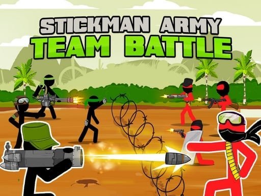 Image of an intense stickman battle on a dynamic battleground in Stickman Army: Team Battle, showcasing the thrilling chaos of online warfare.