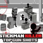 Image of a fearless stickman armed with a gun, tactically taking down opponents with precision and skill in Stickman Killer: Top Gun Shots game.